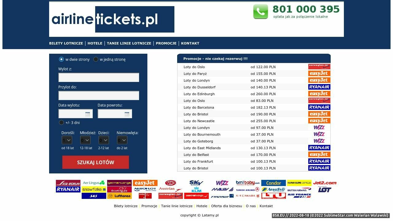 Bilety Lotnicze, rezerwacje, tanie linie i promocje (strona www.airlinetickets.pl - Airlinetickets.pl)