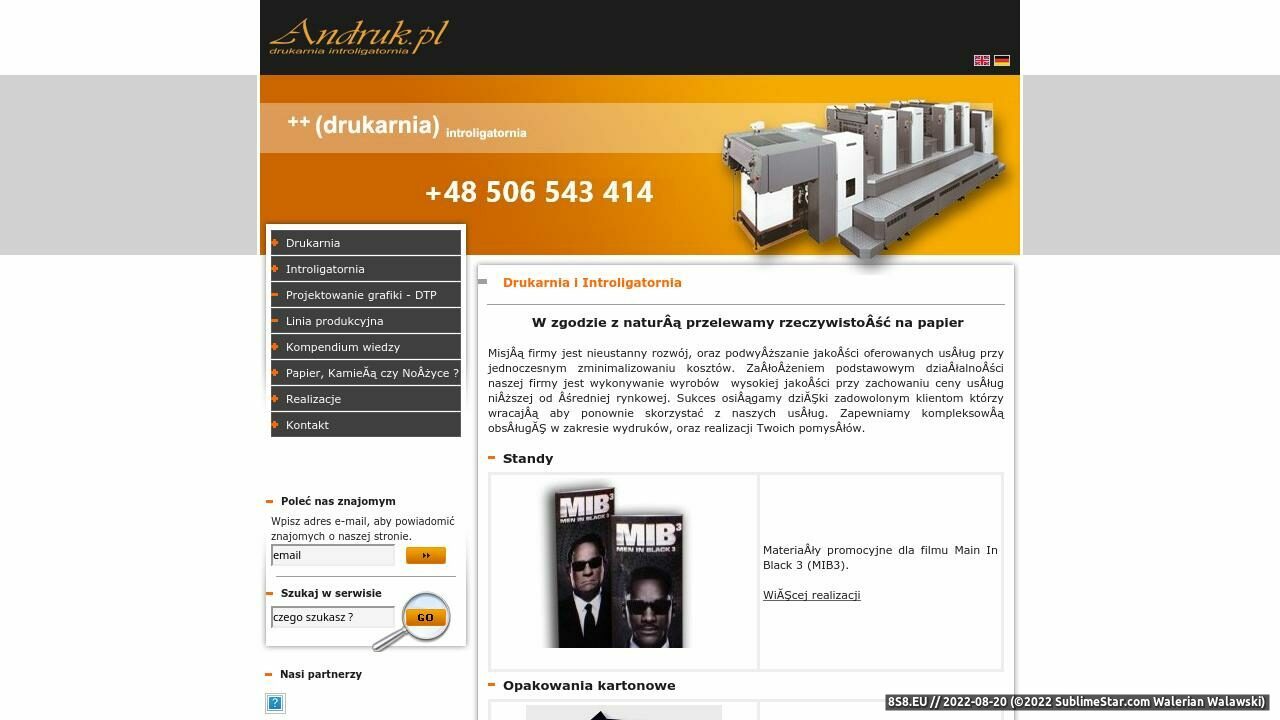 Opakowania kartonowe, dobra drukarnia i introligatornia (strona andruk.pl - Andruk.pl)
