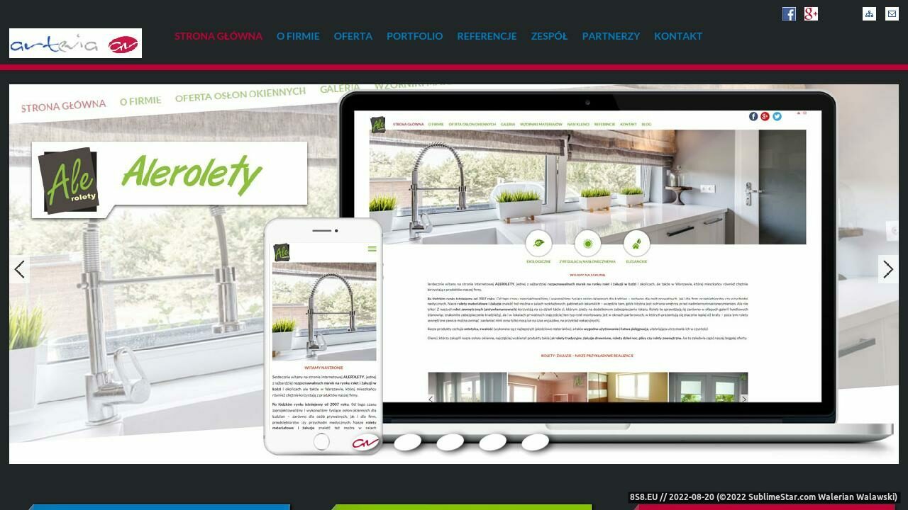 Zrzut ekranu Projektowanie stron internetowych ARTEVIA Łódź