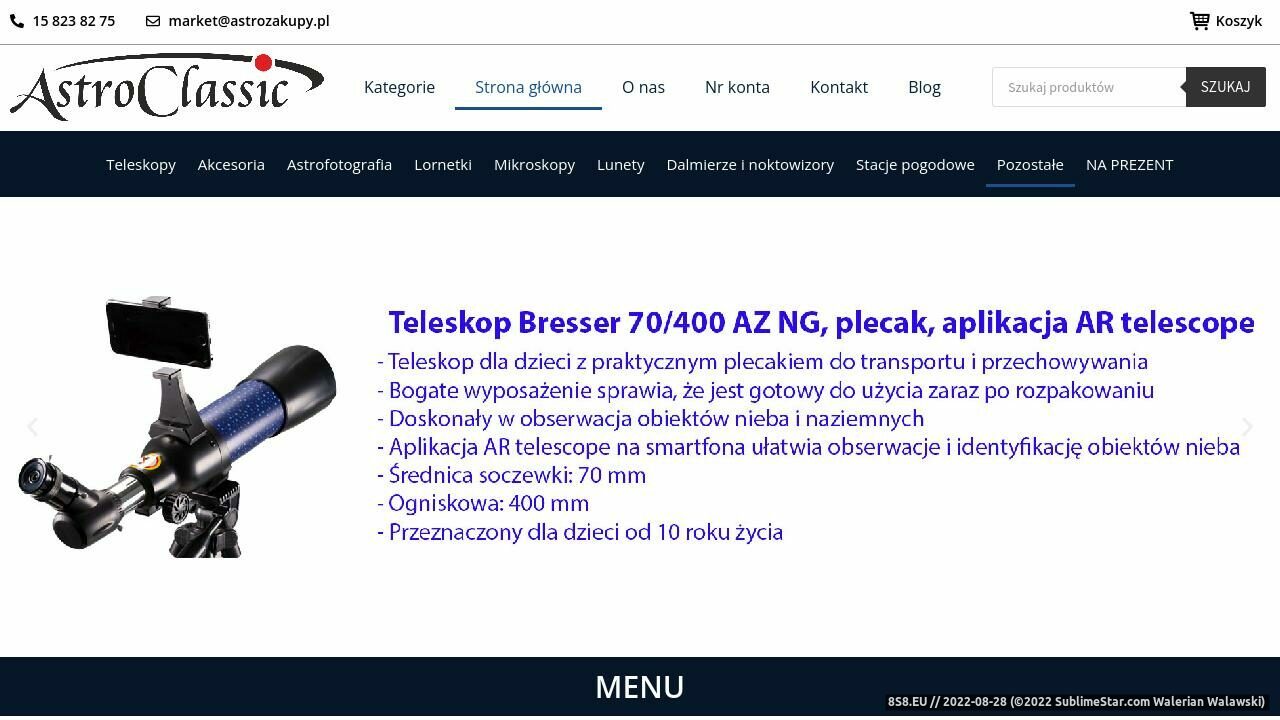 Zrzut ekranu Astrozakupy.pl - teleskopy vixen