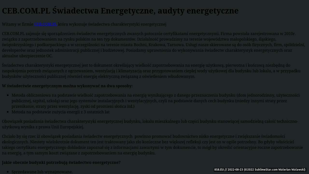 Audyt energetyczny - certyfikat energetyczny (strona www.audytorzy-energetyczni.info - Audytorzy-energetyczni.info)
