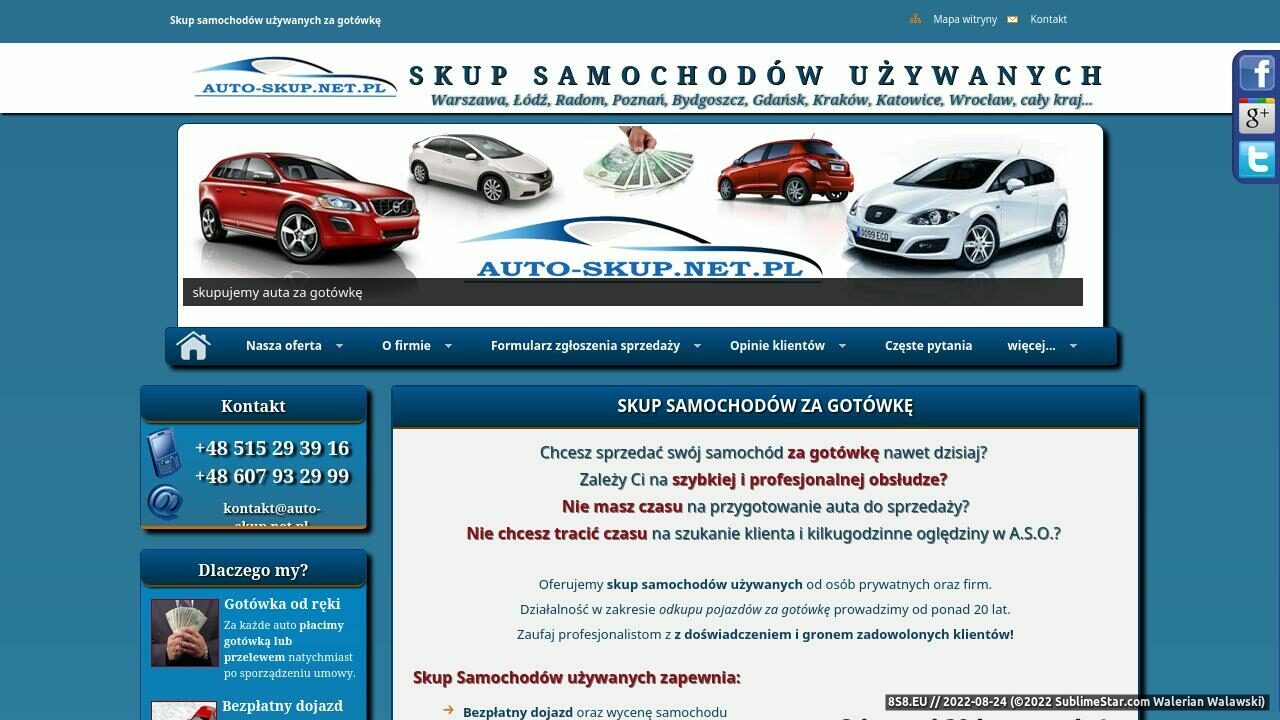 Zrzut ekranu Skup aut, samochodów używanych, Warszawa - Auto Skup