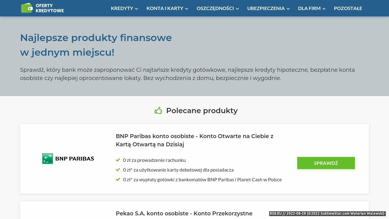 Zrzut ekranu Banki Warszawa