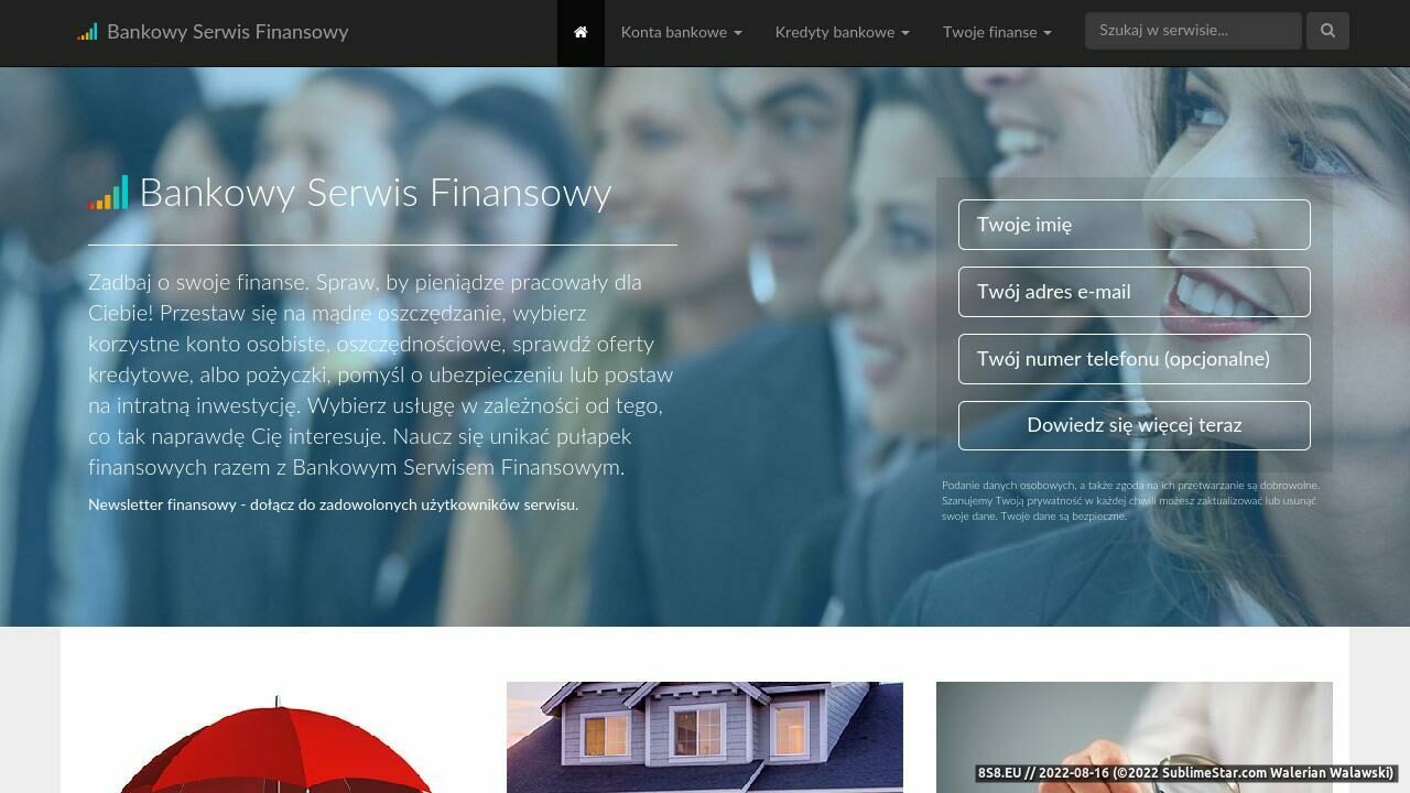 Zrzut ekranu Usługi oraz produkty finansowe