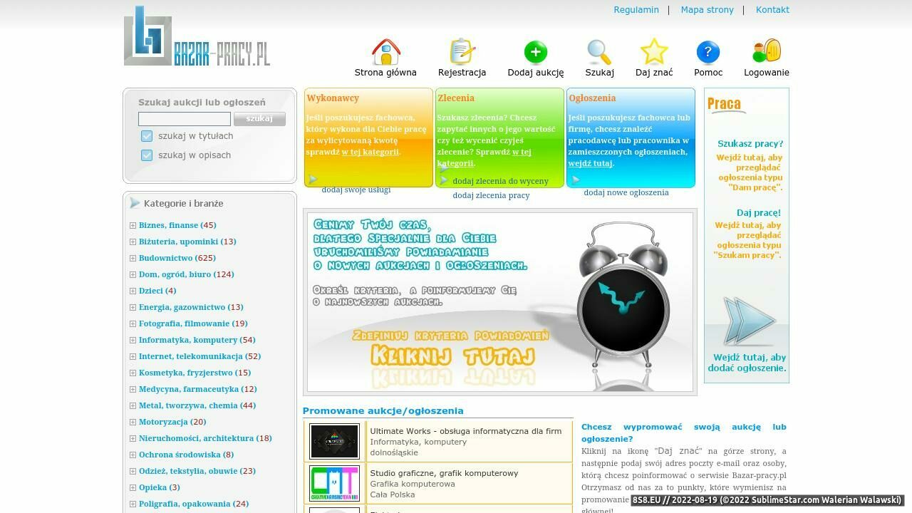 Zrzut ekranu Bazar-pracy.pl - aukcyjny serwis ogłoszeniowy