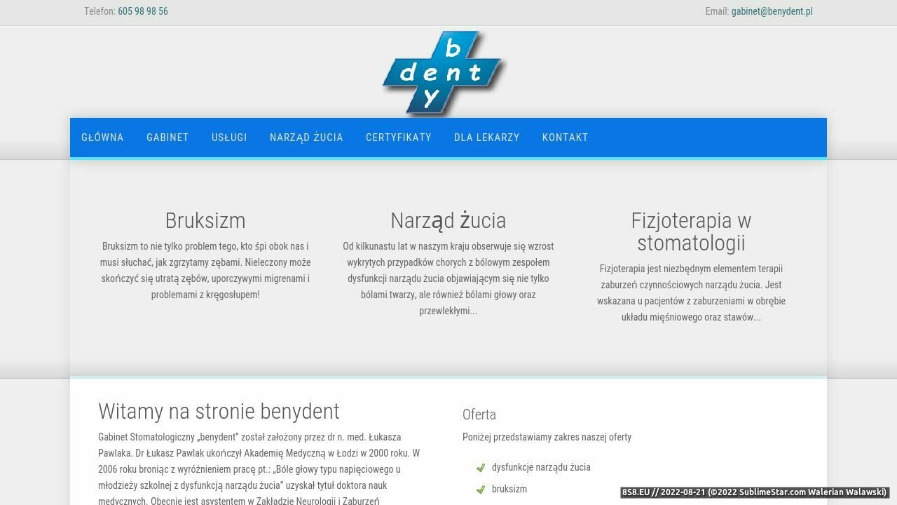 Zrzut ekranu Gabinet Stomatologiczny - benydent - Łukasz Pawlak