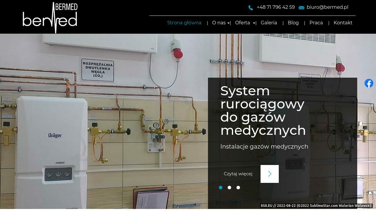 Instalacje gazów medycznych, wyposażenie sal operacyjnych (strona www.bermed.pl - Jednostki zasilania medycznego)
