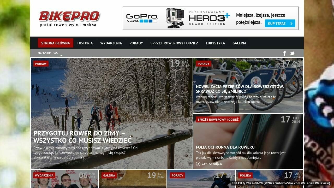 Strona oferuje porady odnośnie jazdy na rowerze (strona www.bikepro.pl - Bikepro - Portal Rowerowy)