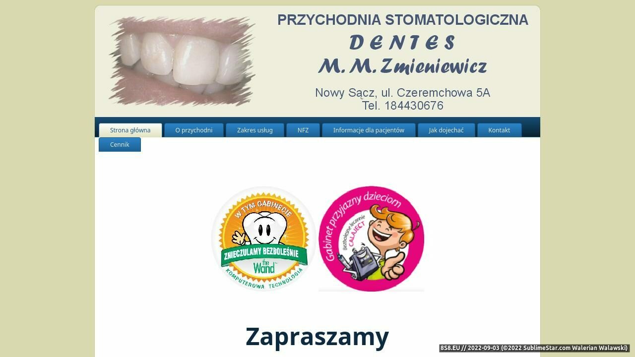 Zrzut ekranu Przychodnia stomatologiczna DENTES chirurgia stomatologiczna
