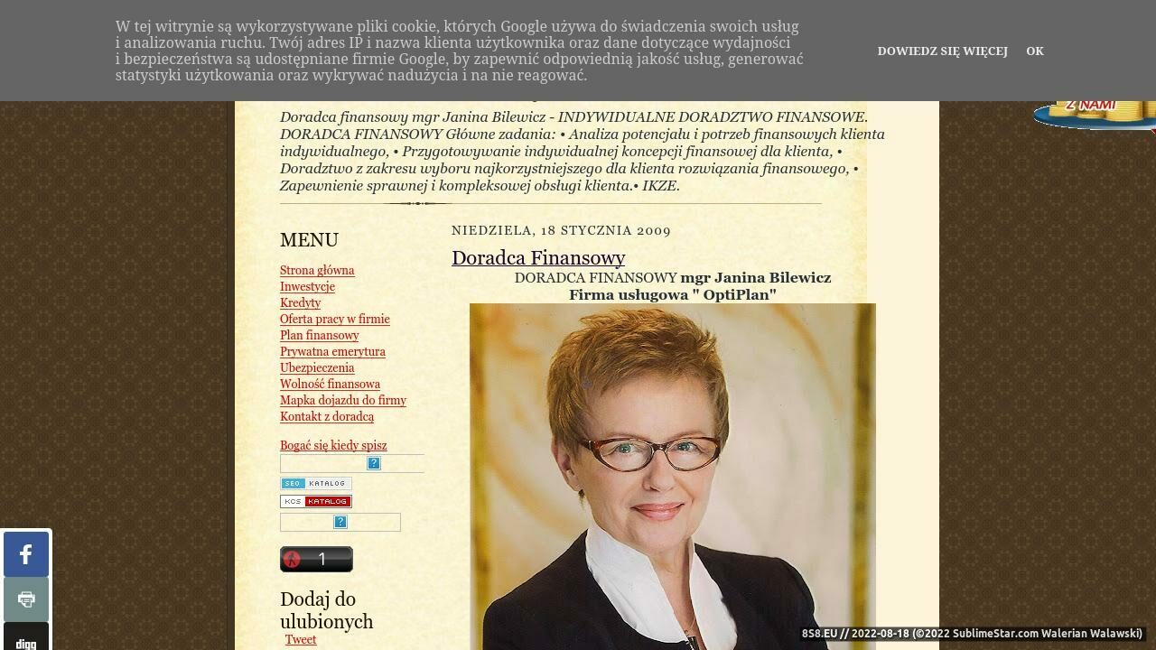 Zrzut ekranu Doradca finansowy I mgr Janina Bilewicz