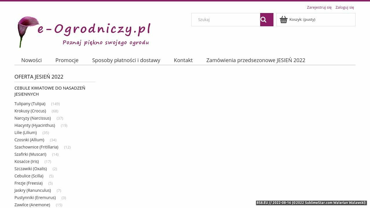 Zrzut ekranu E-Ogrodniczy.pl - cebule i cebulki kwiatowe