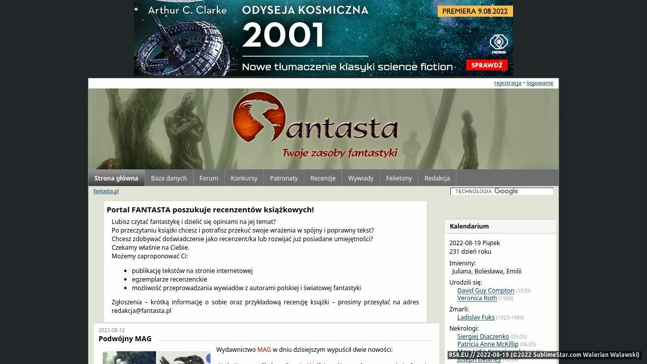 Zrzut ekranu Fantasta.pl - fantasy, science-fiction, horror