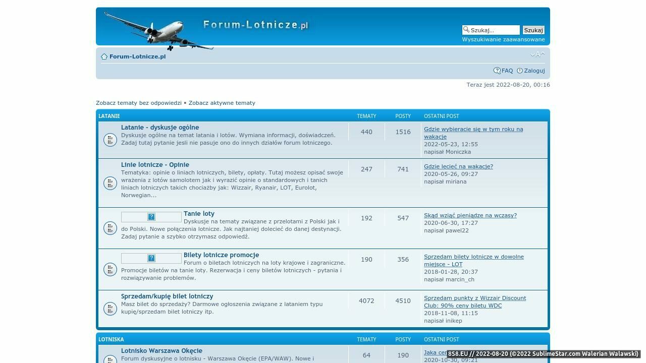 Zrzut ekranu Bilety lotnicze forum