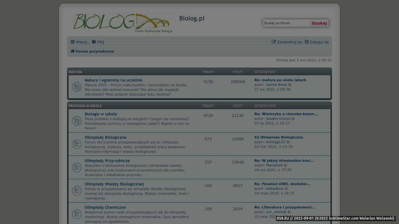 Zrzut ekranu Forum dyskusyjne portalu Biolog PL