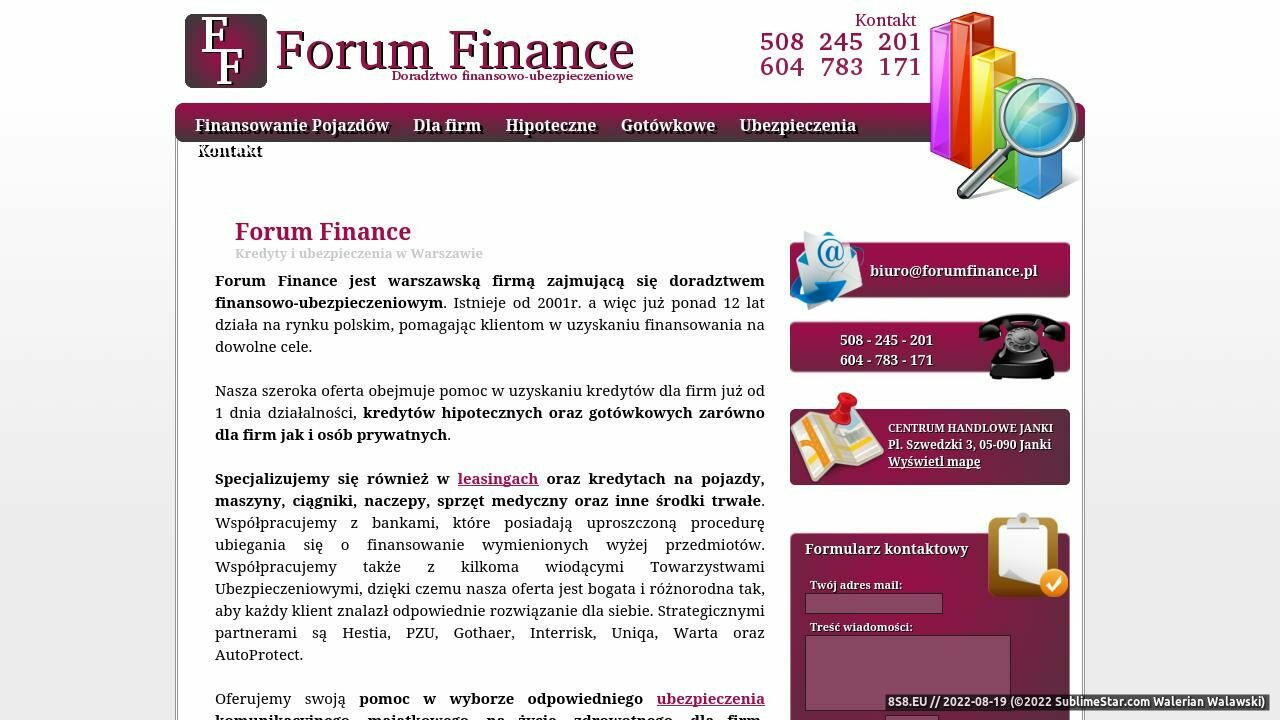 Kredyty i ubezpieczenia w Warszawie (strona forumfinance.pl - Kredyty w Warszawie)