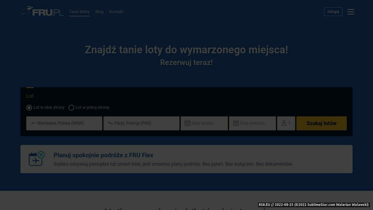 Zrzut ekranu Bilety Lotnicze - Tanie Loty - FRU.PL