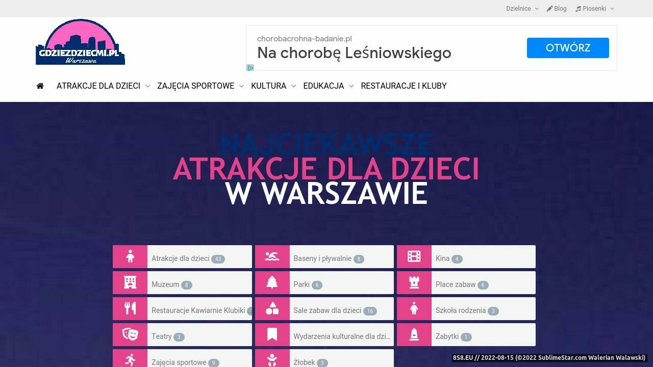 Zrzut ekranu GdziezDziecmi.pl - atrakcje i miejsca dla Dzieci w Polsce