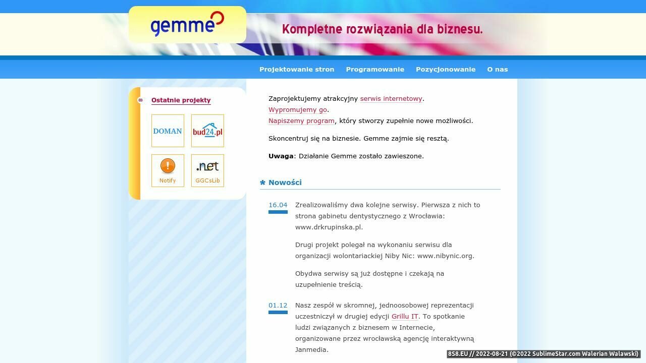 Zrzut ekranu Gemme - Kompletne rozwiązania dla biznesu.