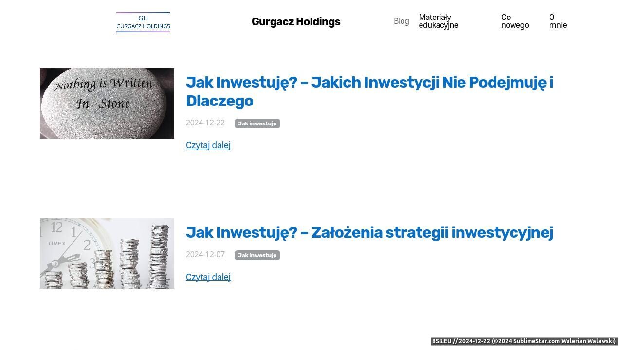 Blog o inwestowaniu (strona ghld.pl - Gurgacz Holdings)