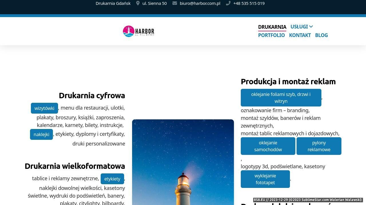 Wydruki cyfrowe i wielkoformatowe, montaż reklam (strona harbor.com.pl - Drukarnia Harbor Gdańsk)