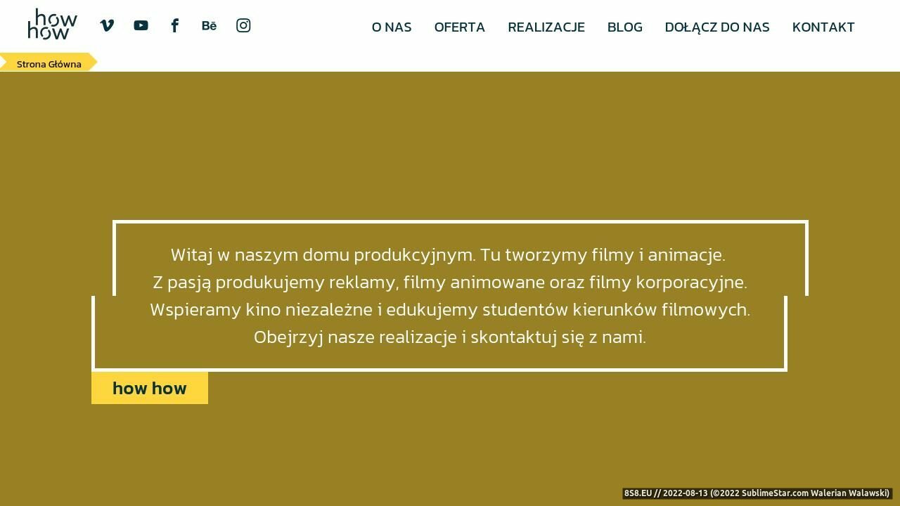Produkcja filmów reklamowych i animacji dla firm (strona howhow.pl - How How - Studio Filmowe)