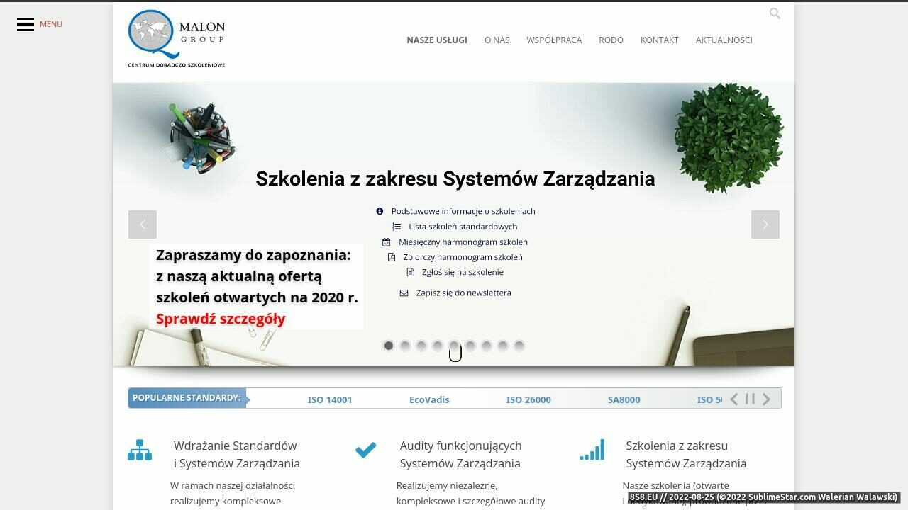 Usługi z zakresu systemów zarządzania ISO (strona iso.org.pl - Cds Malon)