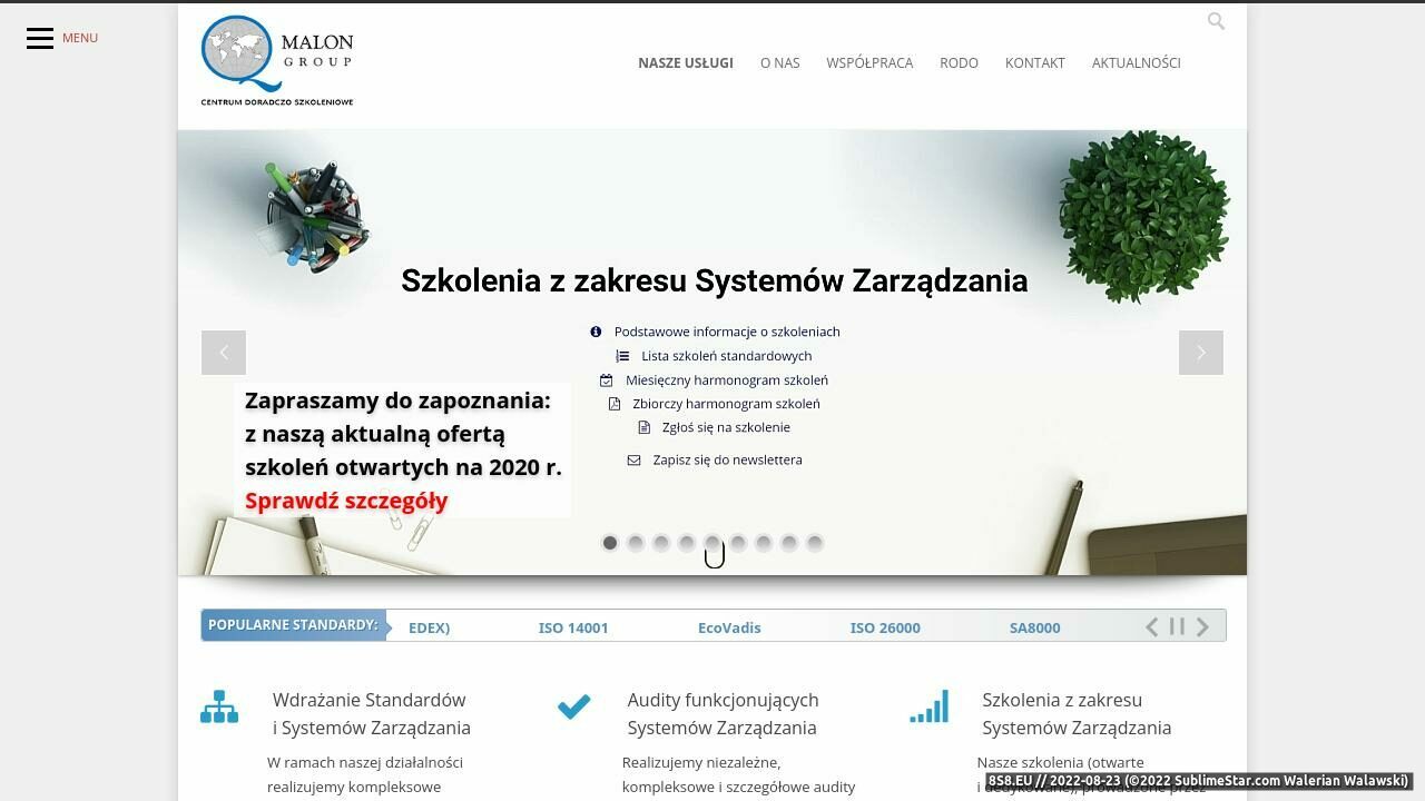 Zrzut ekranu Szkolenia ISO