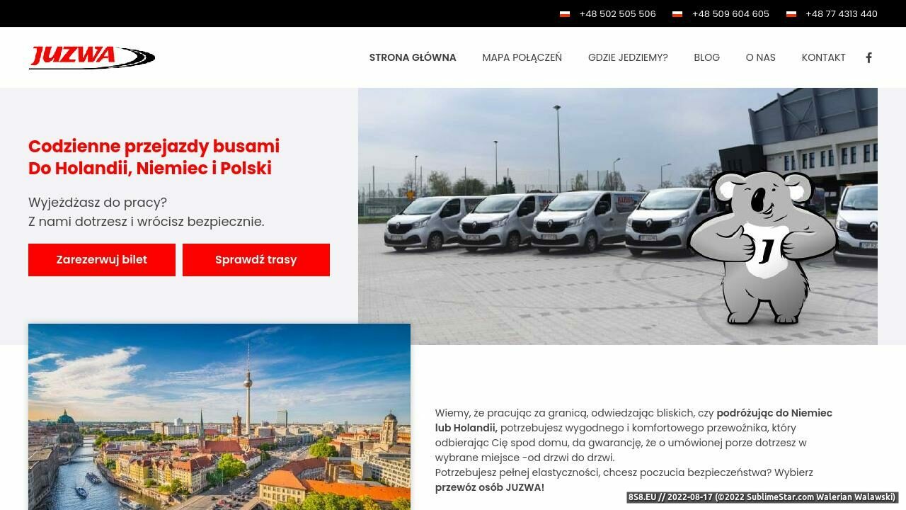 Przewóz osób i paczek do Niemiec, Holandii i Polski (strona juzwa.pl - Juzwa.pl)