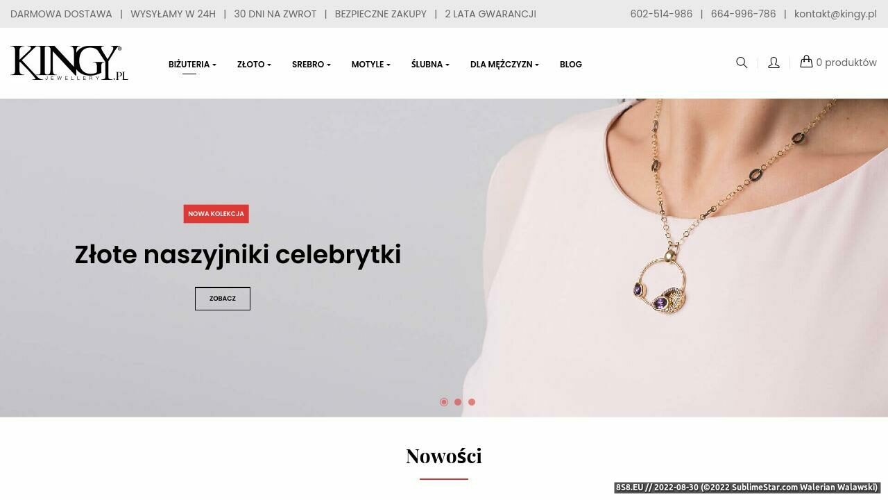 Zrzut ekranu Internetowy sklep z biżuterią online