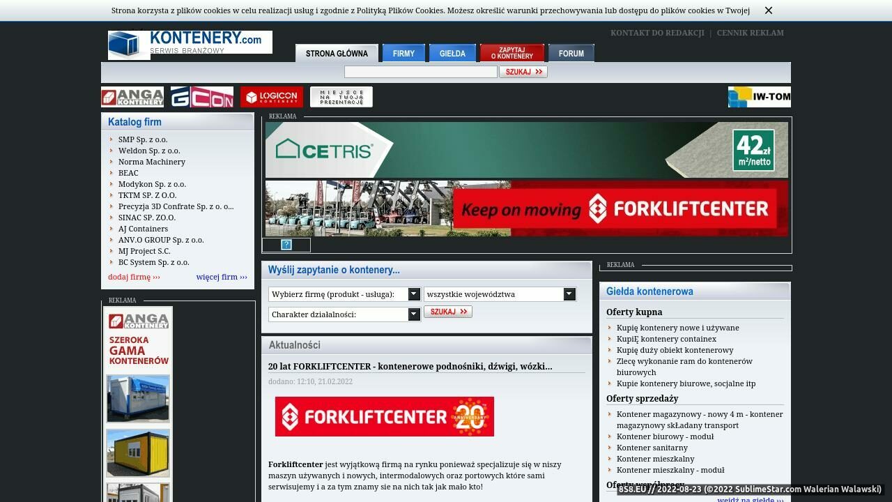 Zrzut ekranu KONTENERY.COM.PL - portal branży kontenerowej