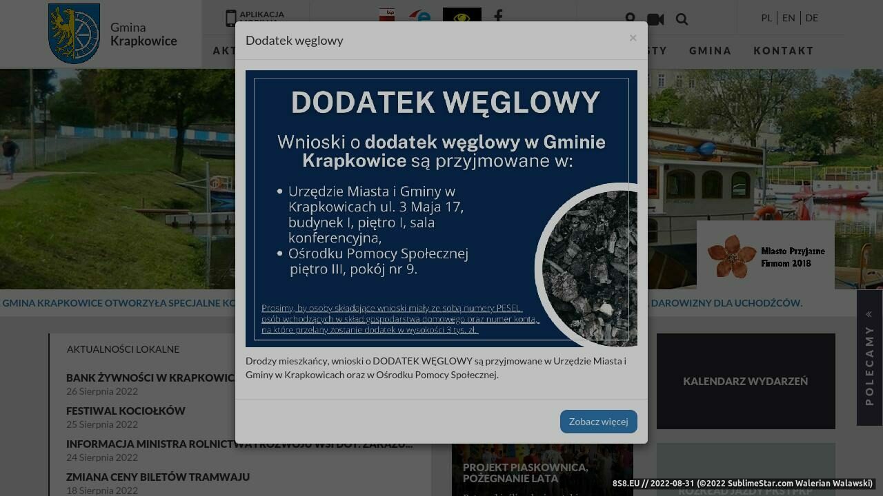 Zrzut ekranu Krapkowice gmina