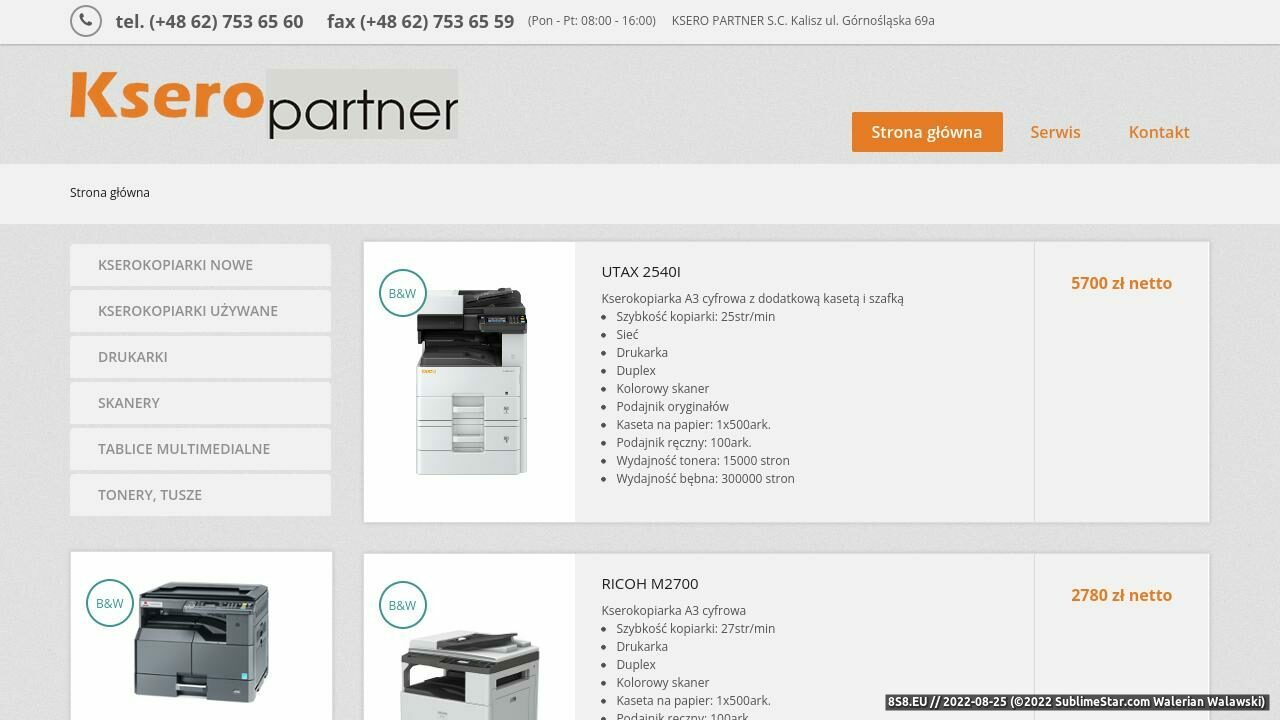 Zrzut ekranu Ksero Partner - kserokopiarki, drukarki - Kalisz