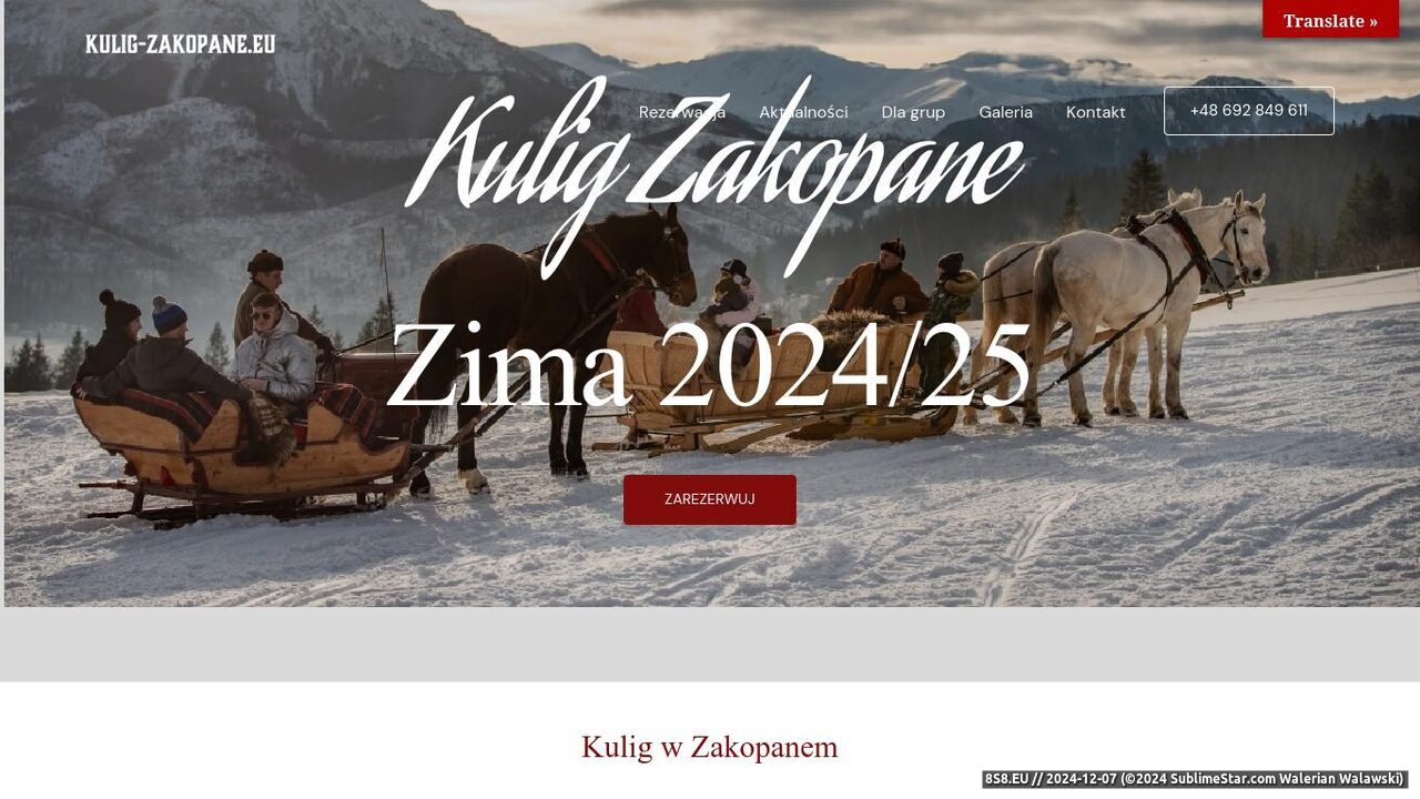 Strona pokazuje kuligi organizowane w Zakopanem (strona kulig-zakopane.eu - Kulig Zakopane Gubałówka)