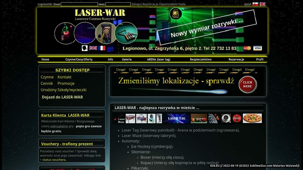 Zrzut ekranu LASER-WAR Laserowe Centrum Rozrywki w Legionowie
