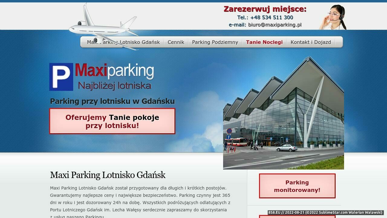 Parking lotniskowy Gdańsk oraz bezpłatny transfer (strona maxiparking.pl - Maxi Parking Gdańsk)