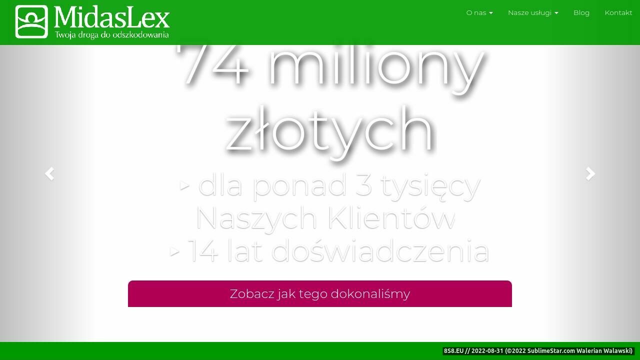 Zrzut ekranu Midaslex.pl - odszkodowania