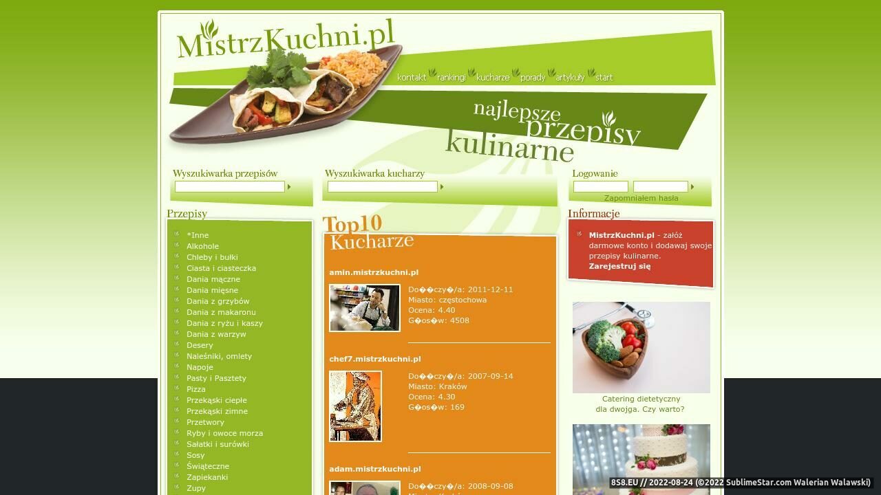 Zrzut ekranu Przepisy kulinarne, internetowe wizytówki kucharzy