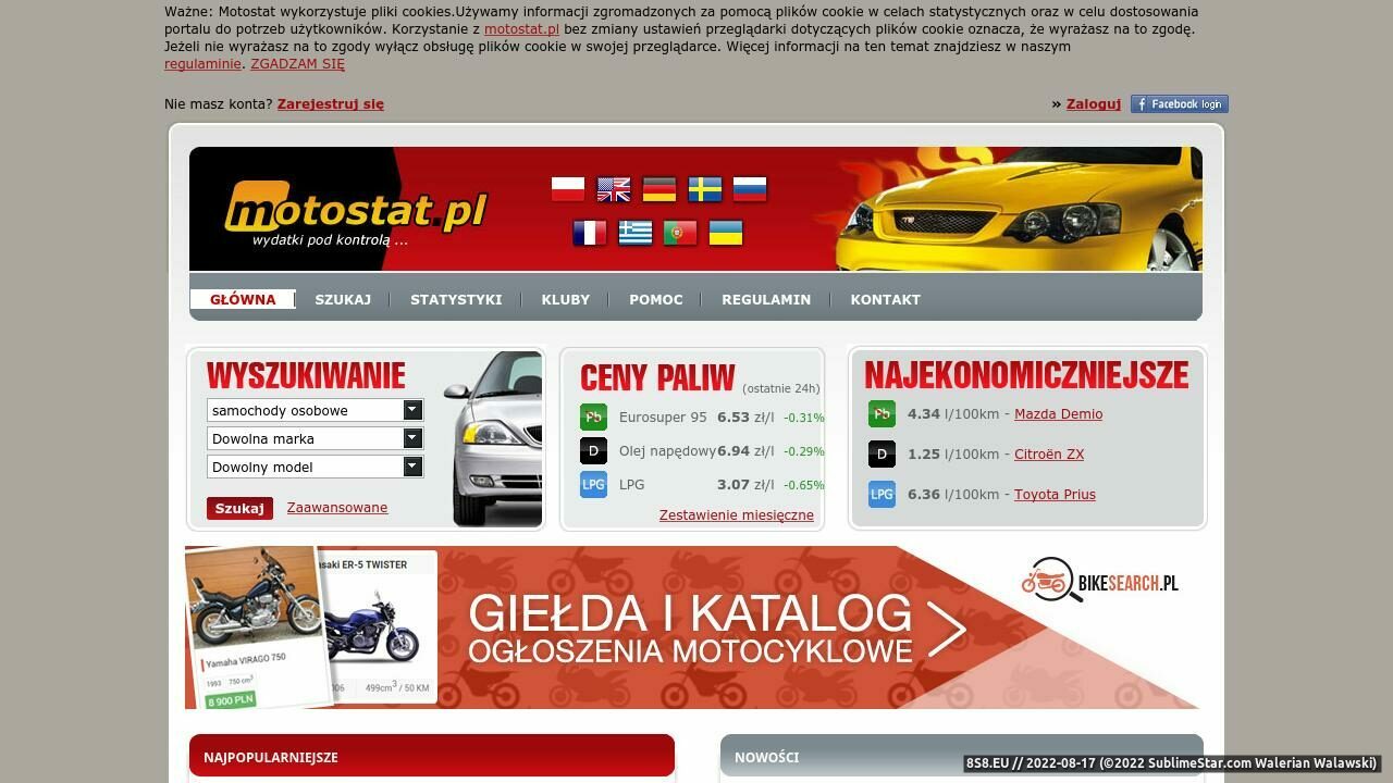 Motostat Kalkulator kosztów eksploatacji pojazdu (strona motostat.pl - Motostat.pl)