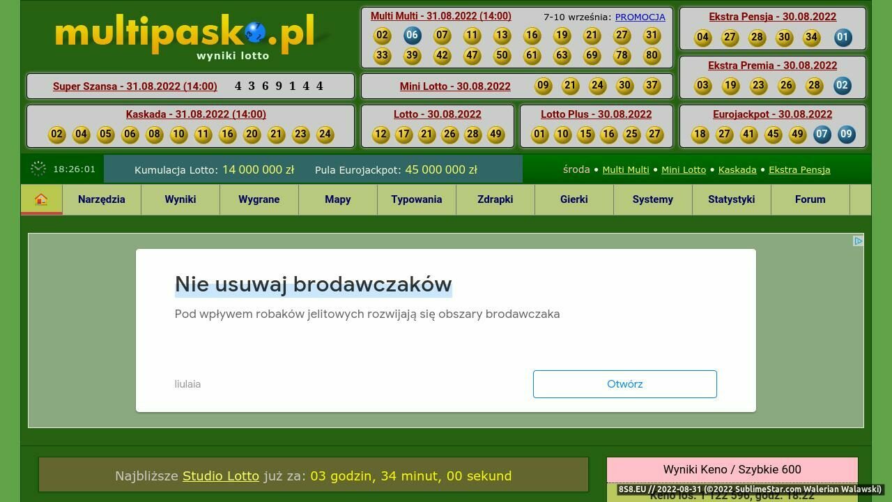 Lotto wyniki (strona www.multipasko.pl - Multipasko.pl)