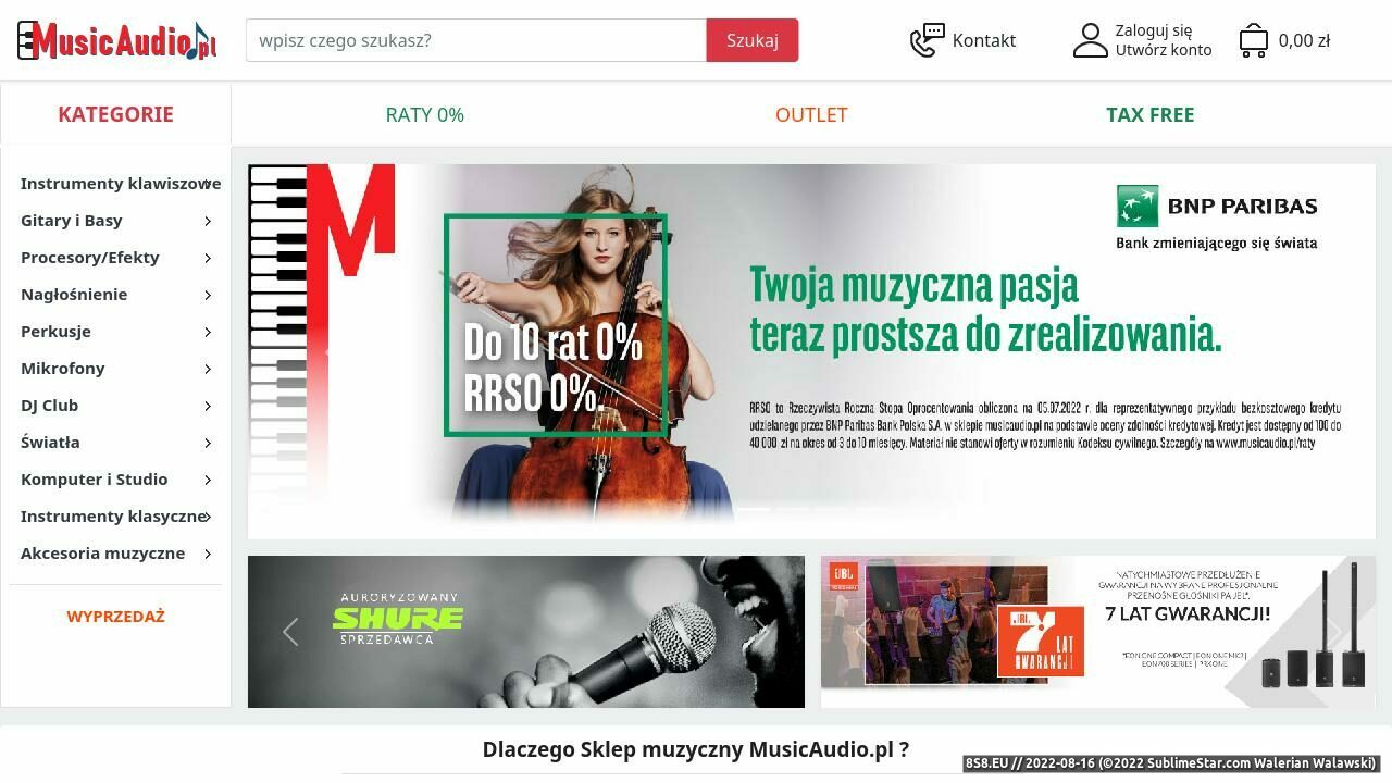 Zrzut ekranu Sklep muzyczny Music Audio, Instrumenty