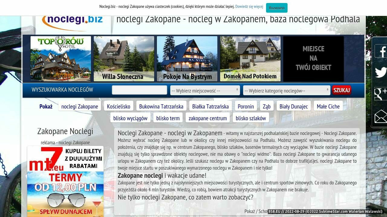 Zrzut ekranu Tanie pensjonaty w Zakopanem