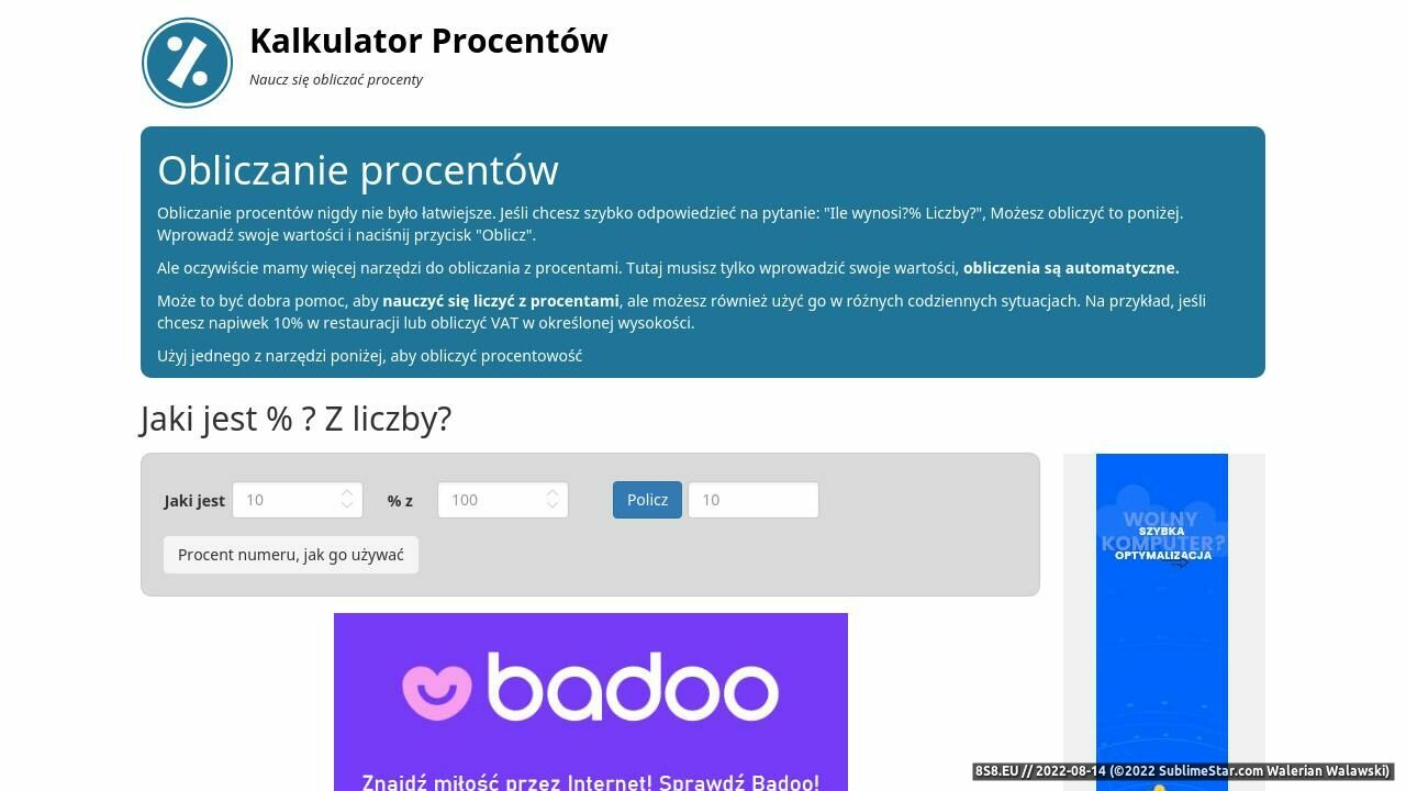 Kalkulator do wszelkich obliczeń z procentami (strona obliczprocent.pl - Kalkulator Procentów %)