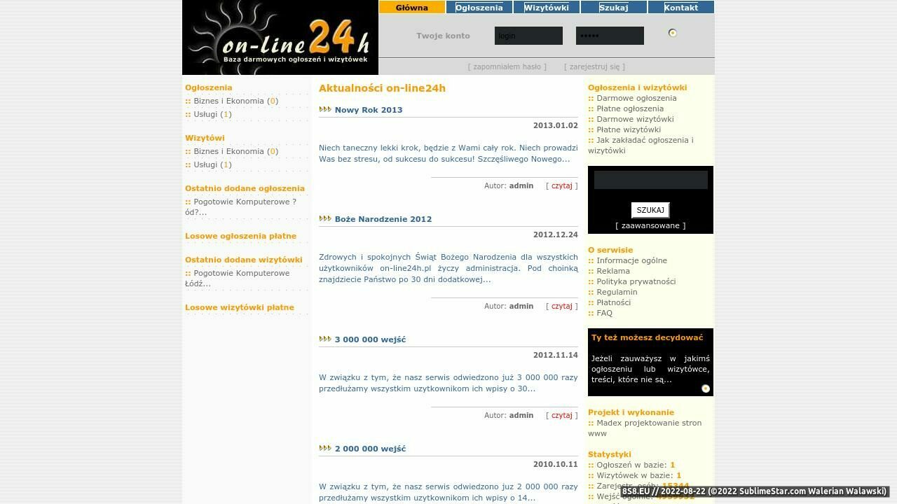Darmowe ogłoszenia i wizytówki w internecie (strona www.on-line24h.pl - On-line24h.pl)