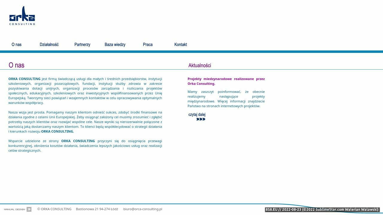 Zrzut ekranu Orka Consulting, doradztwo unijne, finanse unijne