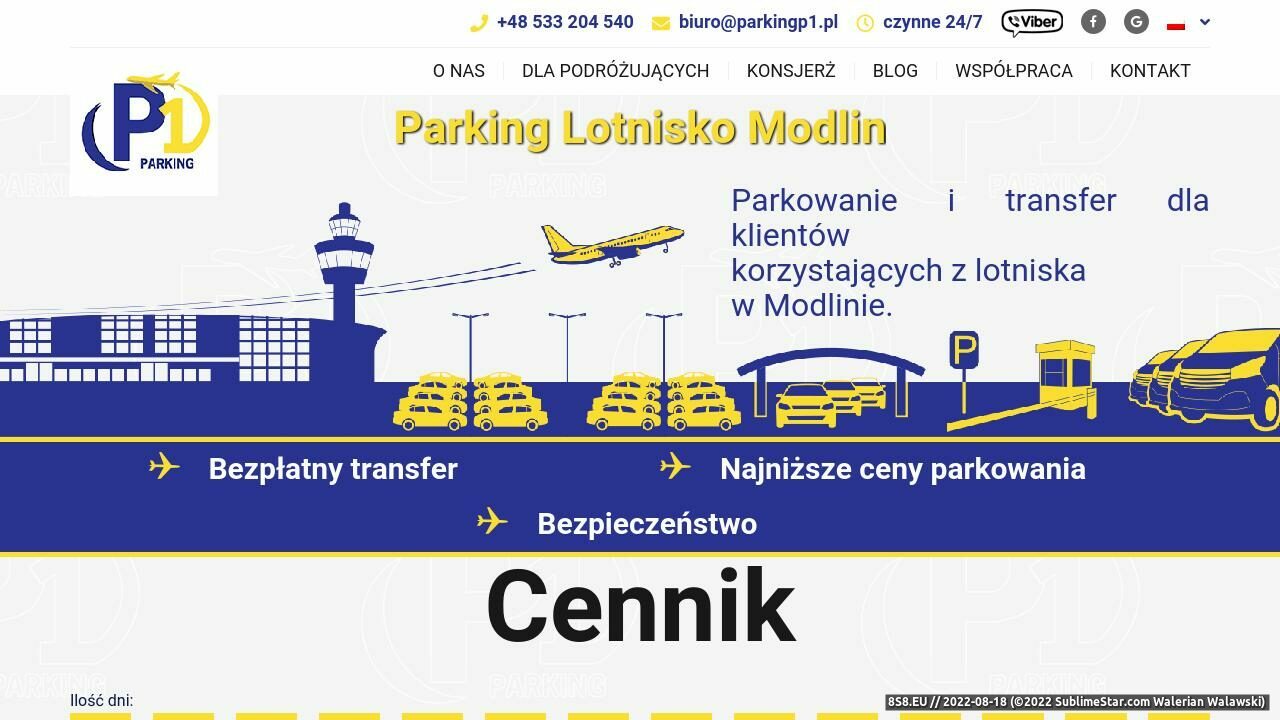 Parking przy Lotnisku w Modlinie (strona parkingp1.pl - Parking P1 Modlin)