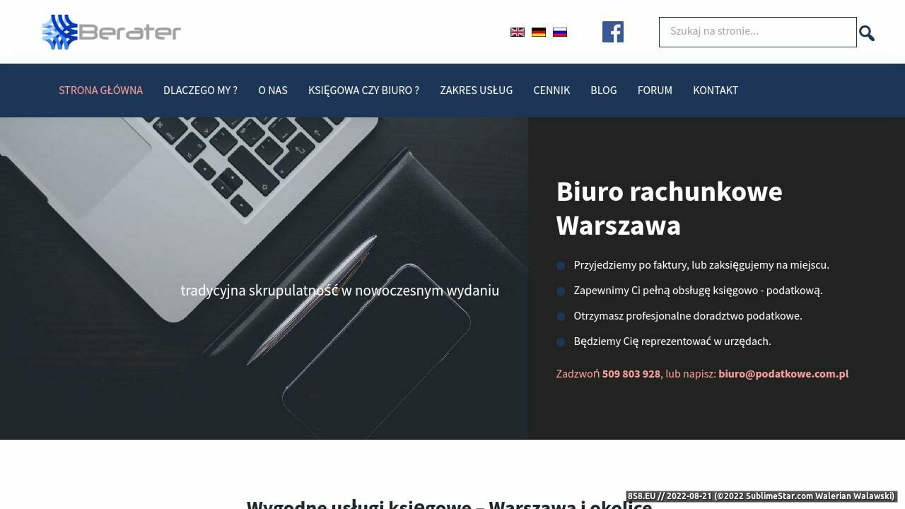 Zrzut ekranu BERATER Biuro Rachunkowe Warszawa/Piaseczno