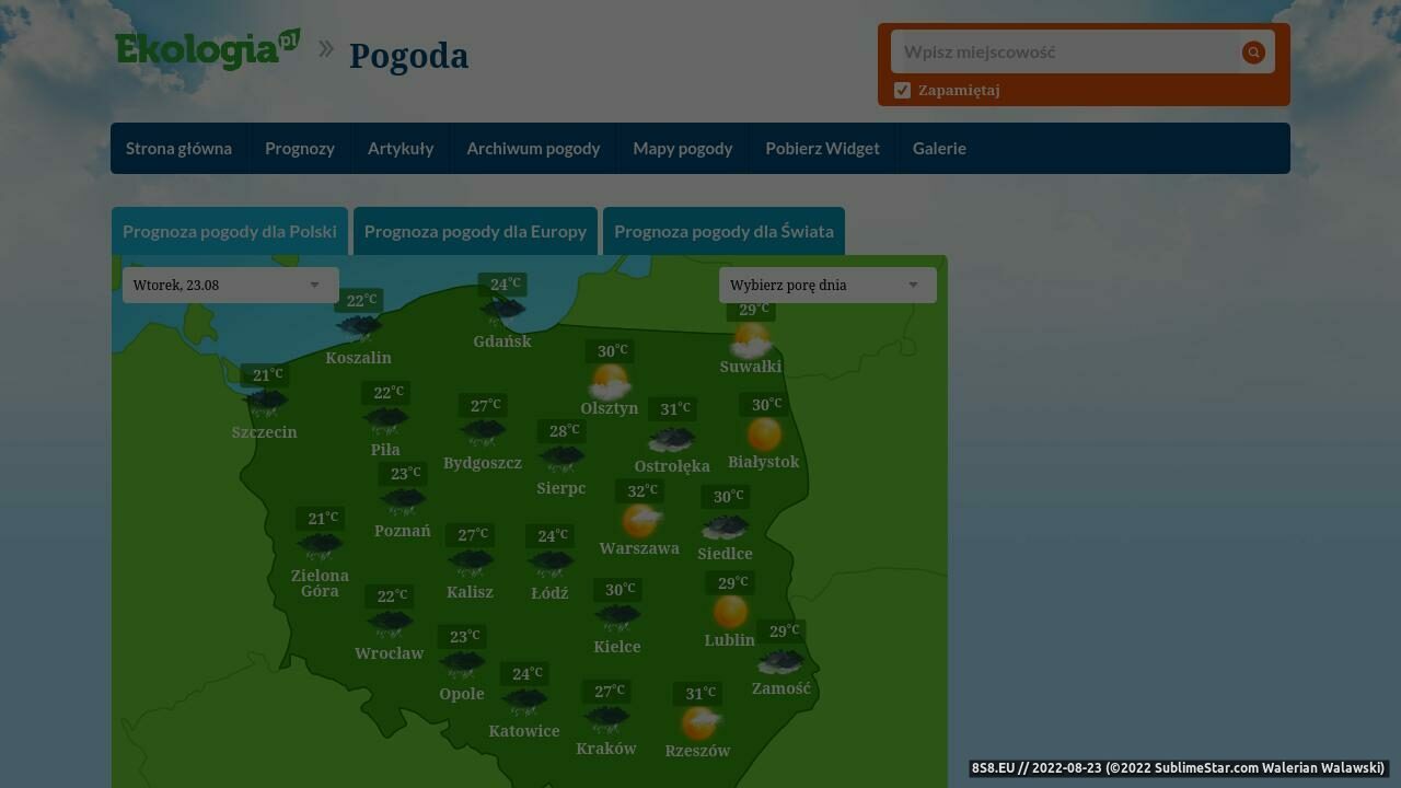 Zrzut ekranu Serwis pogodowy portalu ekologia.pl 