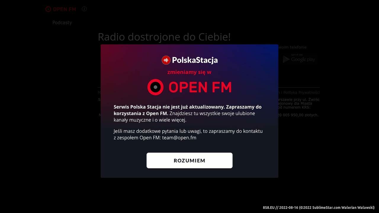 Zrzut ekranu Radio PolskaStacja.