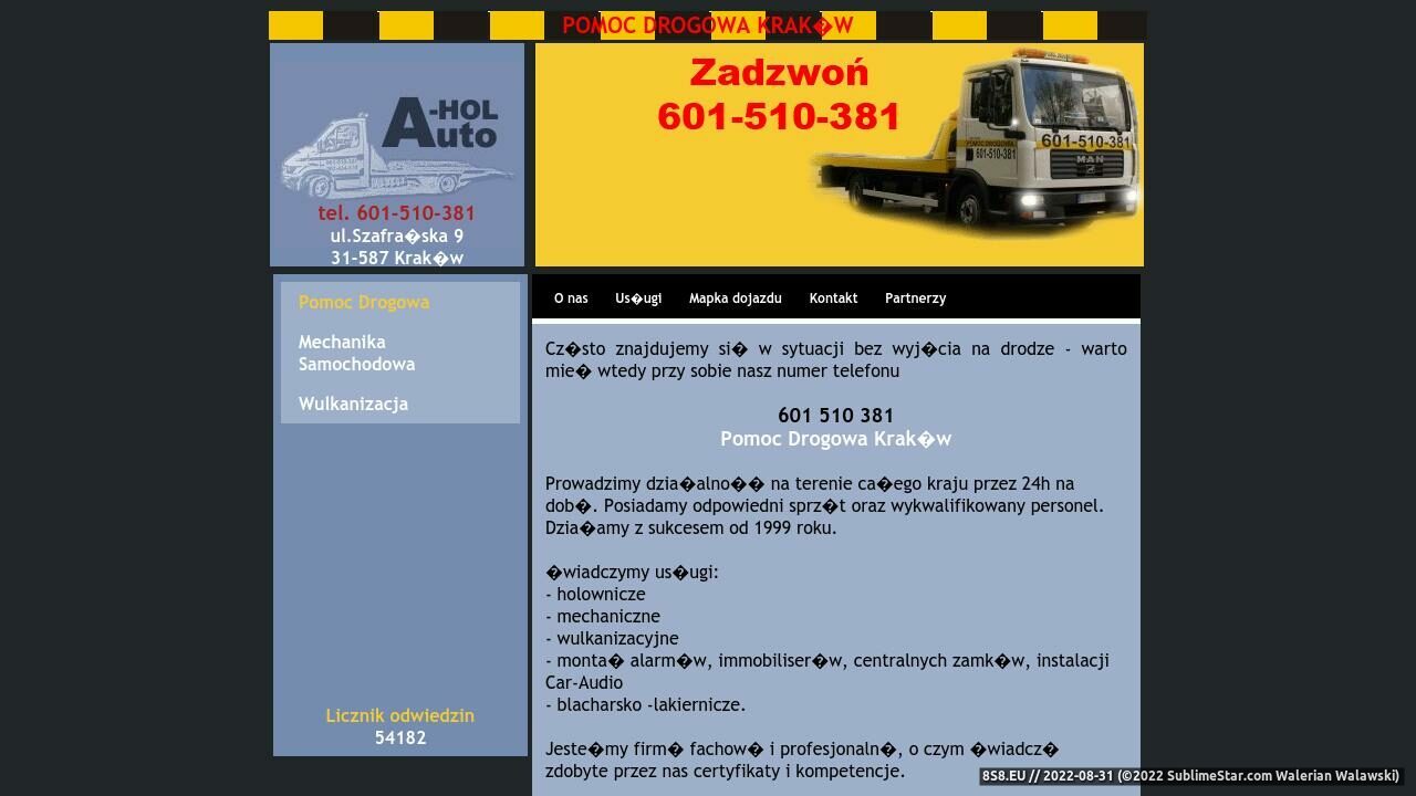 Zrzut ekranu Pomoc Drogowa Kraków 24h Auto-Hol