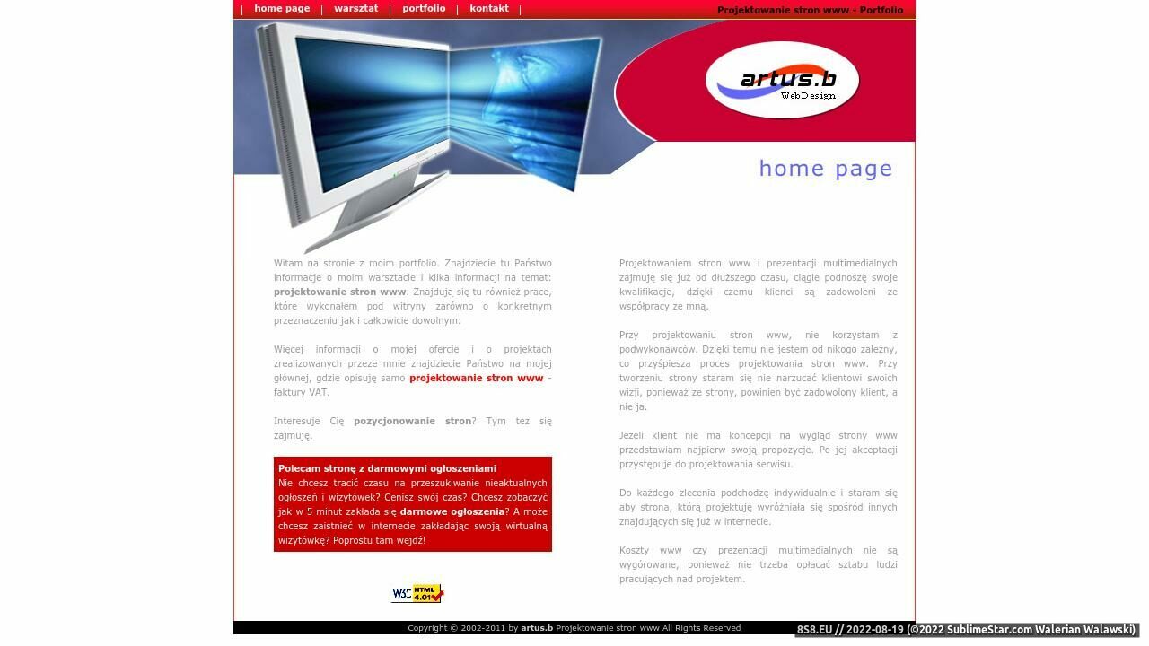 Zrzut ekranu artus.b - portfolio - webdesign